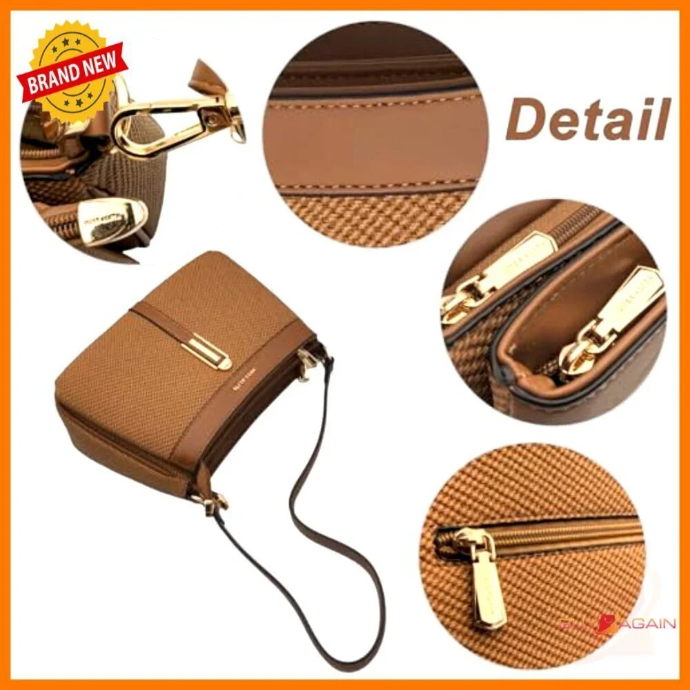 Mini Hobo Crossbody Bag with Dual Straps Multi Zipper Pockets Faux Leather